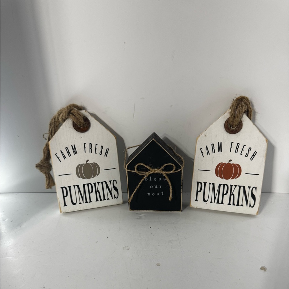 Rustic Farm Fresh Pumpkins Wall Art Set - White, Black, Brown